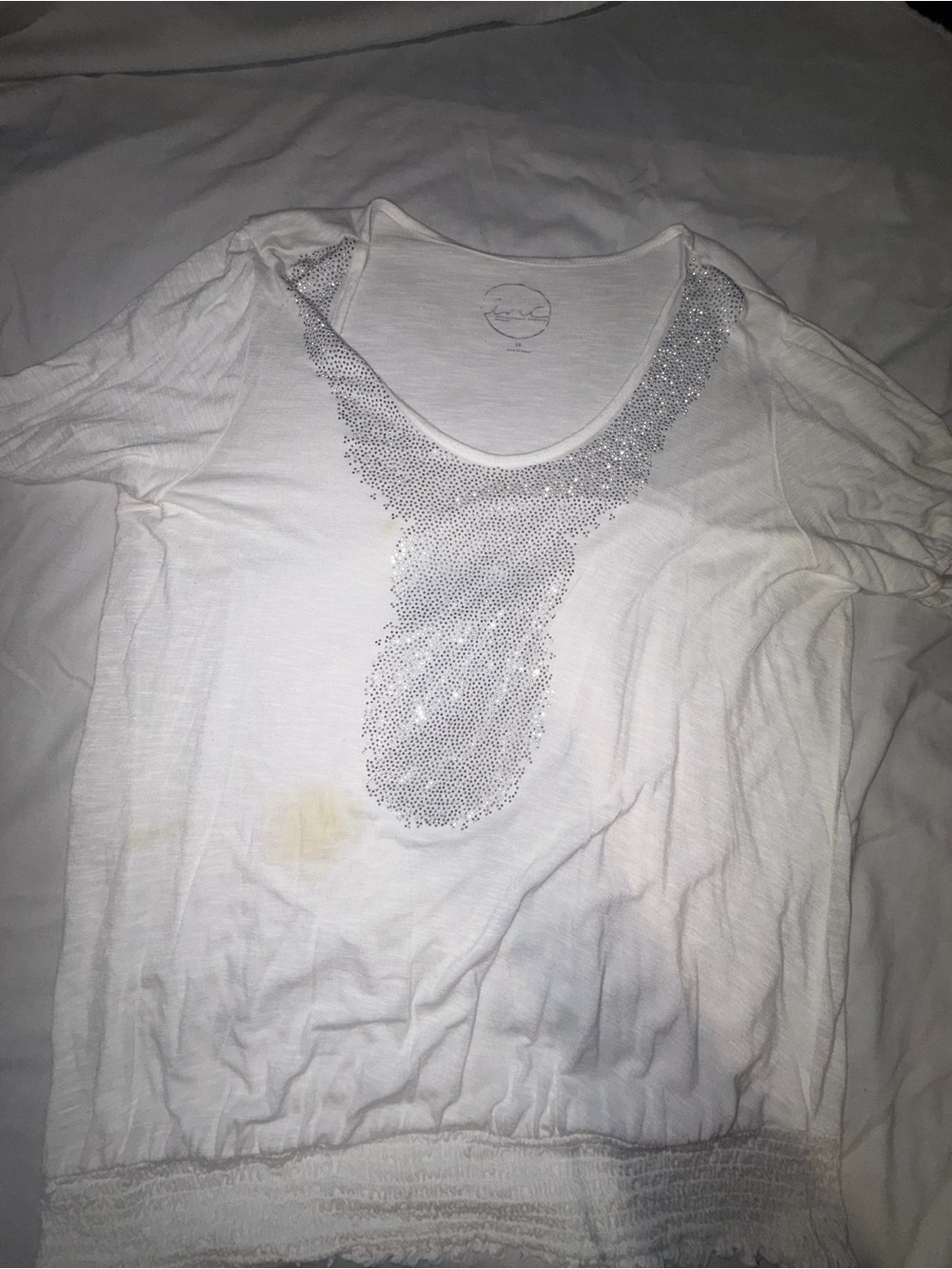 INC International Concepts White Scoop Neck Tee with Sequin Front